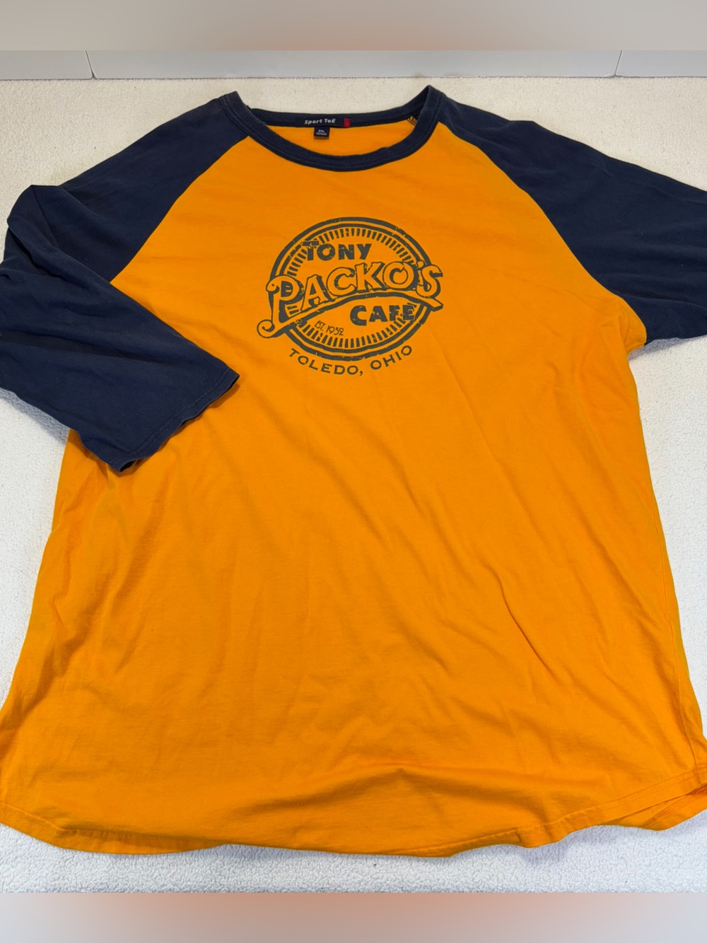 Tony Packo's Cafe Toledo Ohio Sport-Tek 2XL Raglan T-Shirt Gold Navy